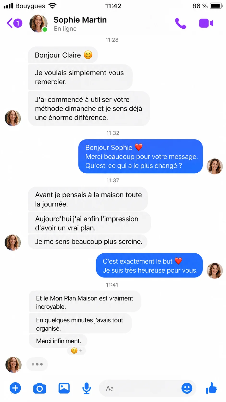 Témoignage d'une cliente sur Messenger — 1