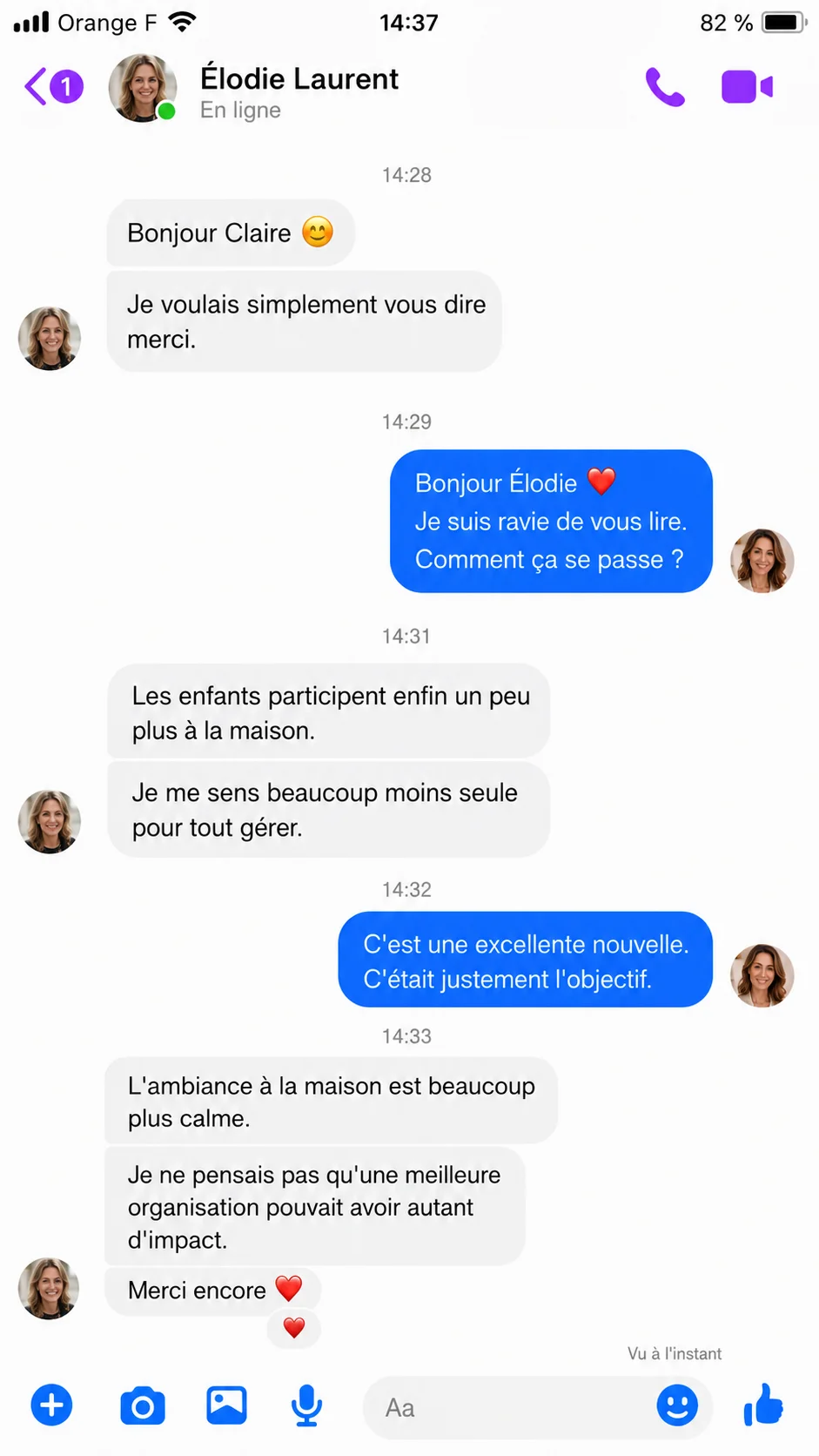 Témoignage d'une cliente — organisation de la famille