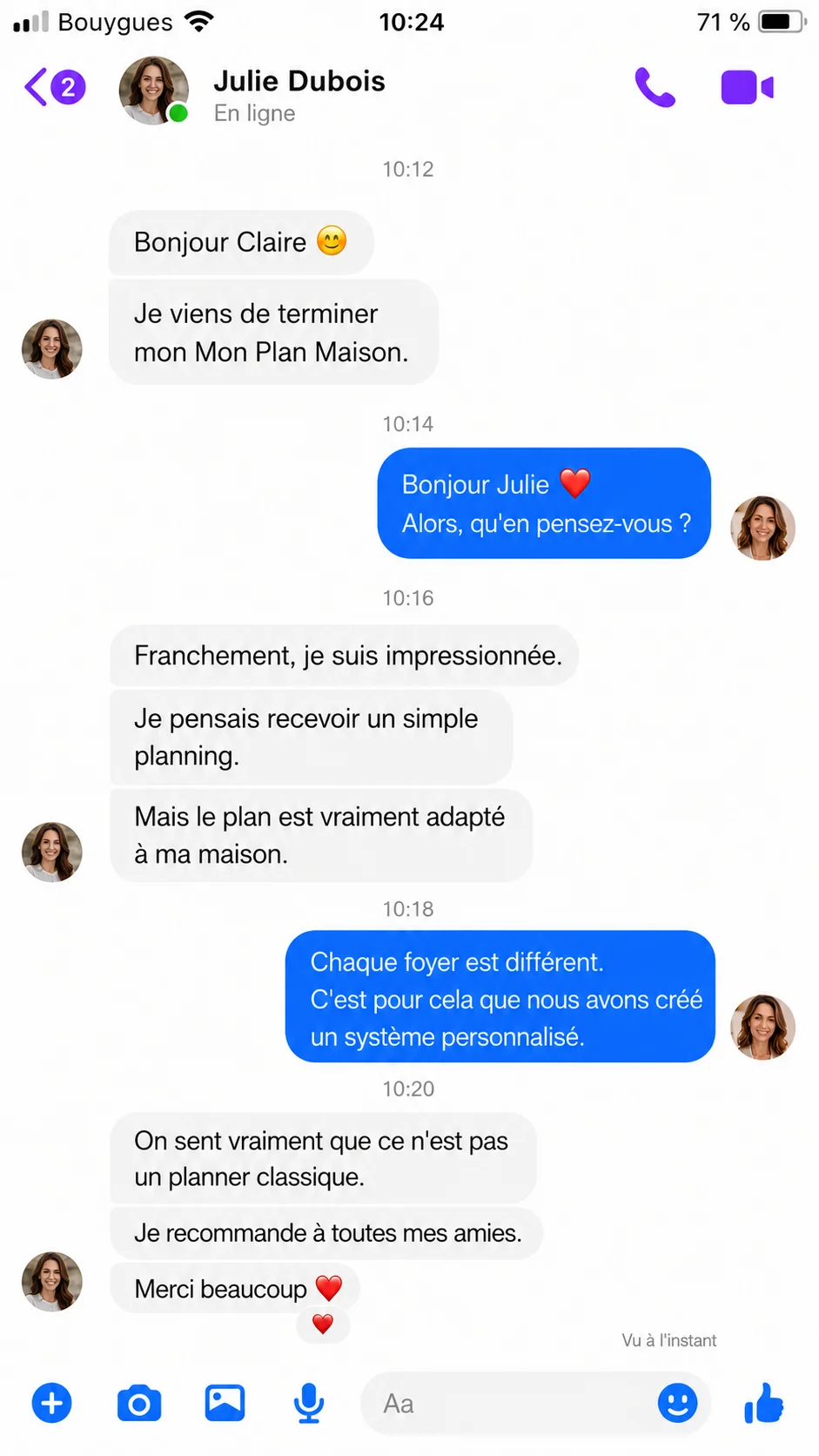 Témoignage d'une cliente — l'application