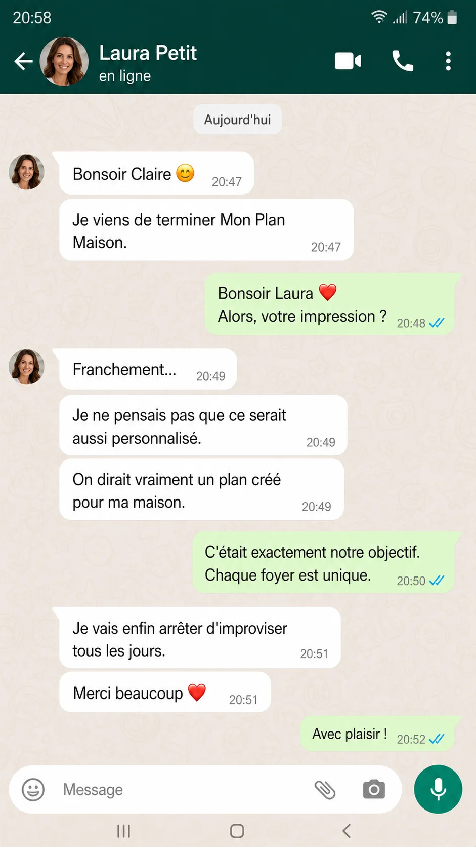 Témoignage d'une cliente sur WhatsApp — 2